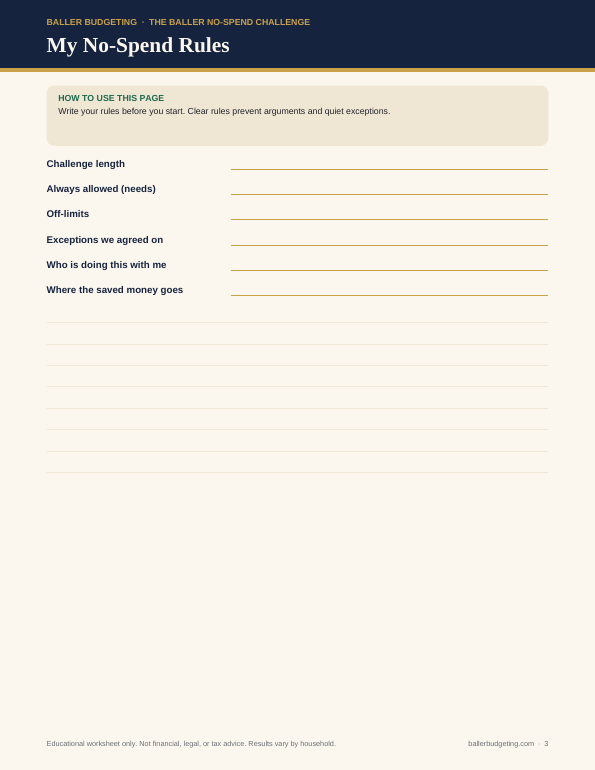 Sample interior page 2 of The Baller No-Spend Challenge