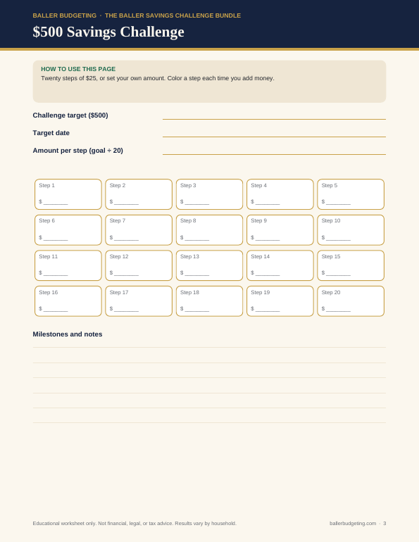 Sample interior page 2 of The Baller Savings Challenge Bundle